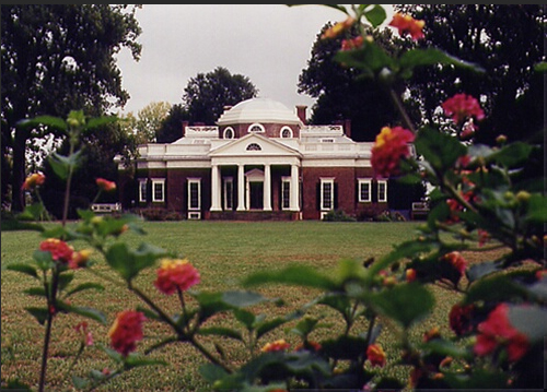 Monticello framed by flowers